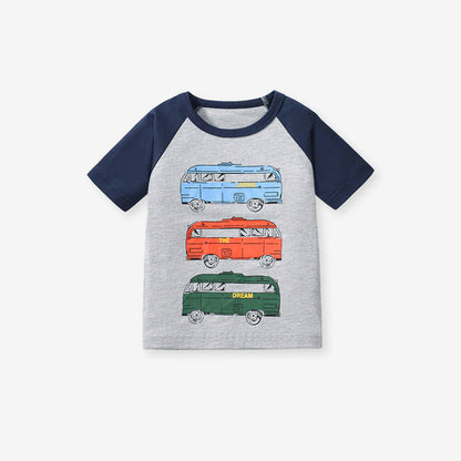 MyKids-USA® Boys’ Vehicles Cartoon Pattern Short Sleeves T-shirt in European and American Style for