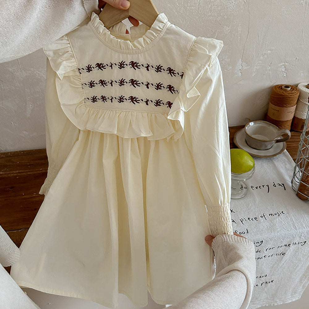 MyKids-USA® Vintage Embroidered Pattern Long-sleeved Dress for Stylish Girls
