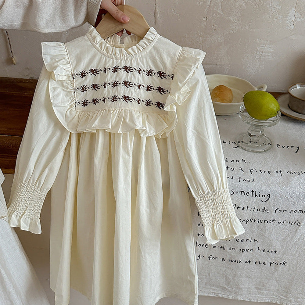 MyKids-USA® Vintage Embroidered Pattern Long-sleeved Dress for Stylish Girls