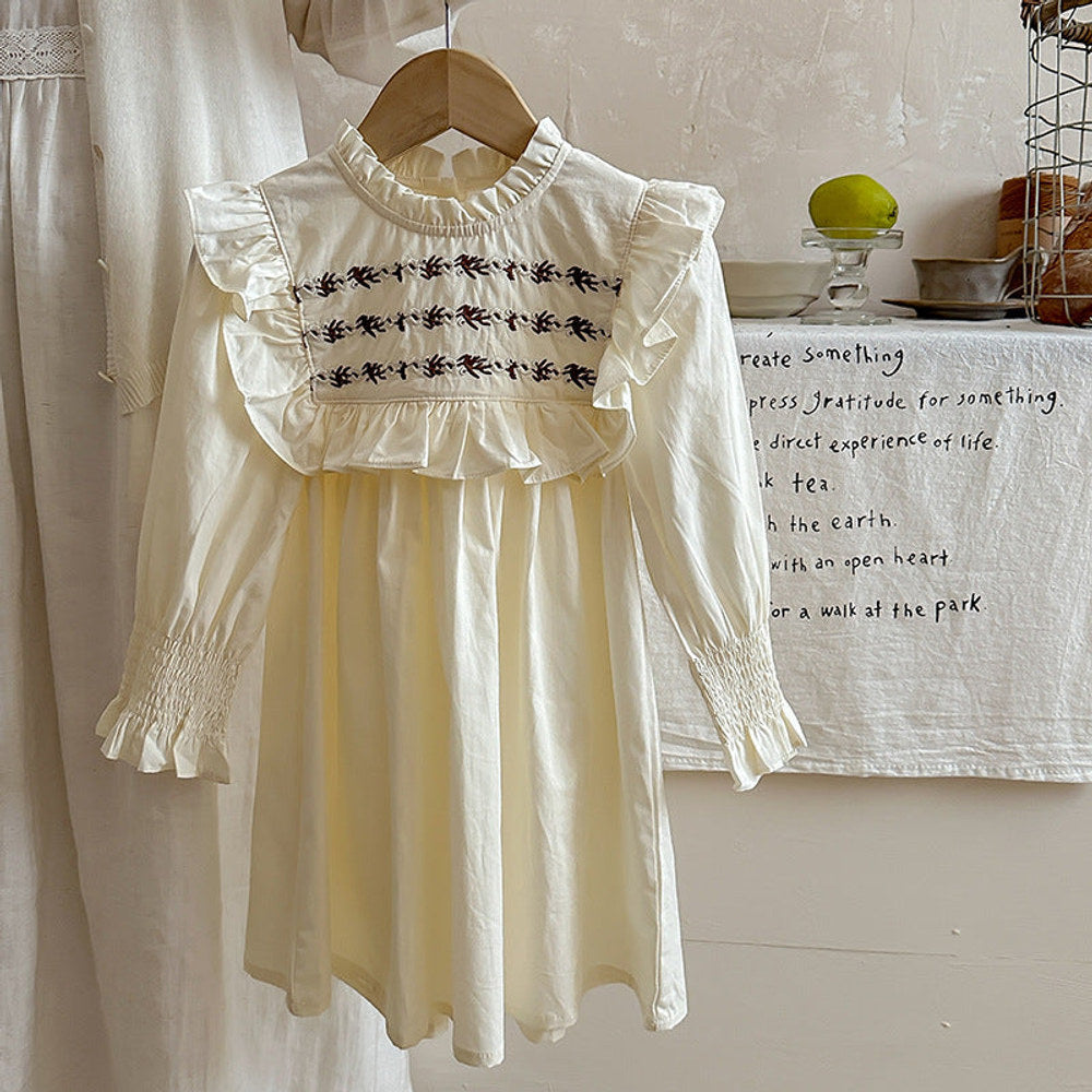 MyKids-USA® Vintage Embroidered Pattern Long-sleeved Dress for Stylish Girls