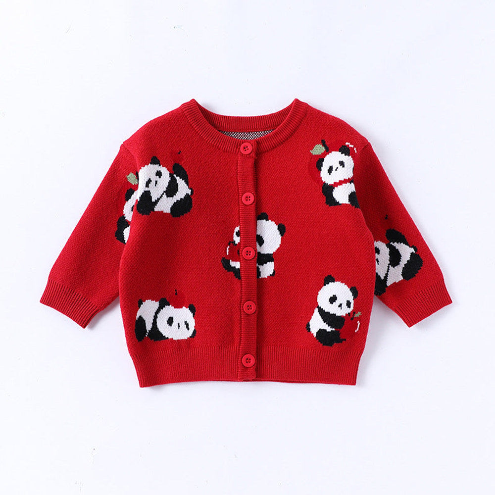 MyKids-USA® Baby Kids Comfortable Cartoon Panda Pattern Knitted Long Sleeves Cardigan