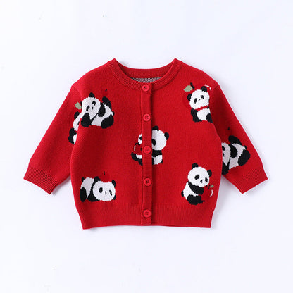 MyKids-USA® Baby Kids Comfortable Cartoon Panda Pattern Knitted Long Sleeves Cardigan