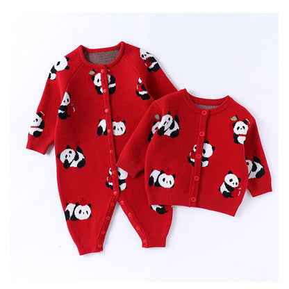 MyKids-USA® Baby Kids Comfortable Cartoon Panda Pattern Knitted Long Sleeves Cardigan