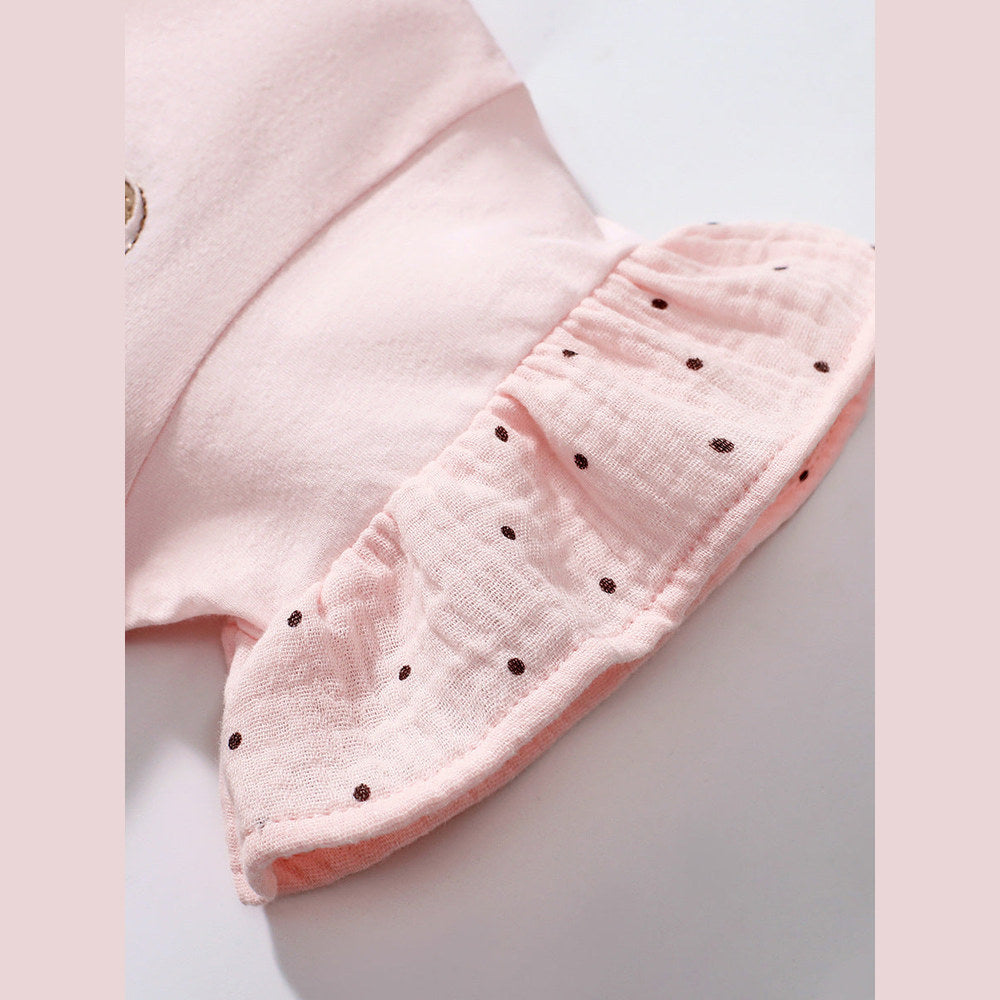 MyKids-USA® Teddy Logo Short-sleeved Pink Dress with Dots Pattern for Stylish Girls
