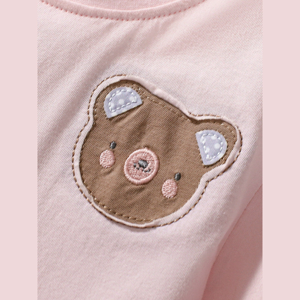 MyKids-USA® Teddy Logo Short-sleeved Pink Dress with Dots Pattern for Stylish Girls