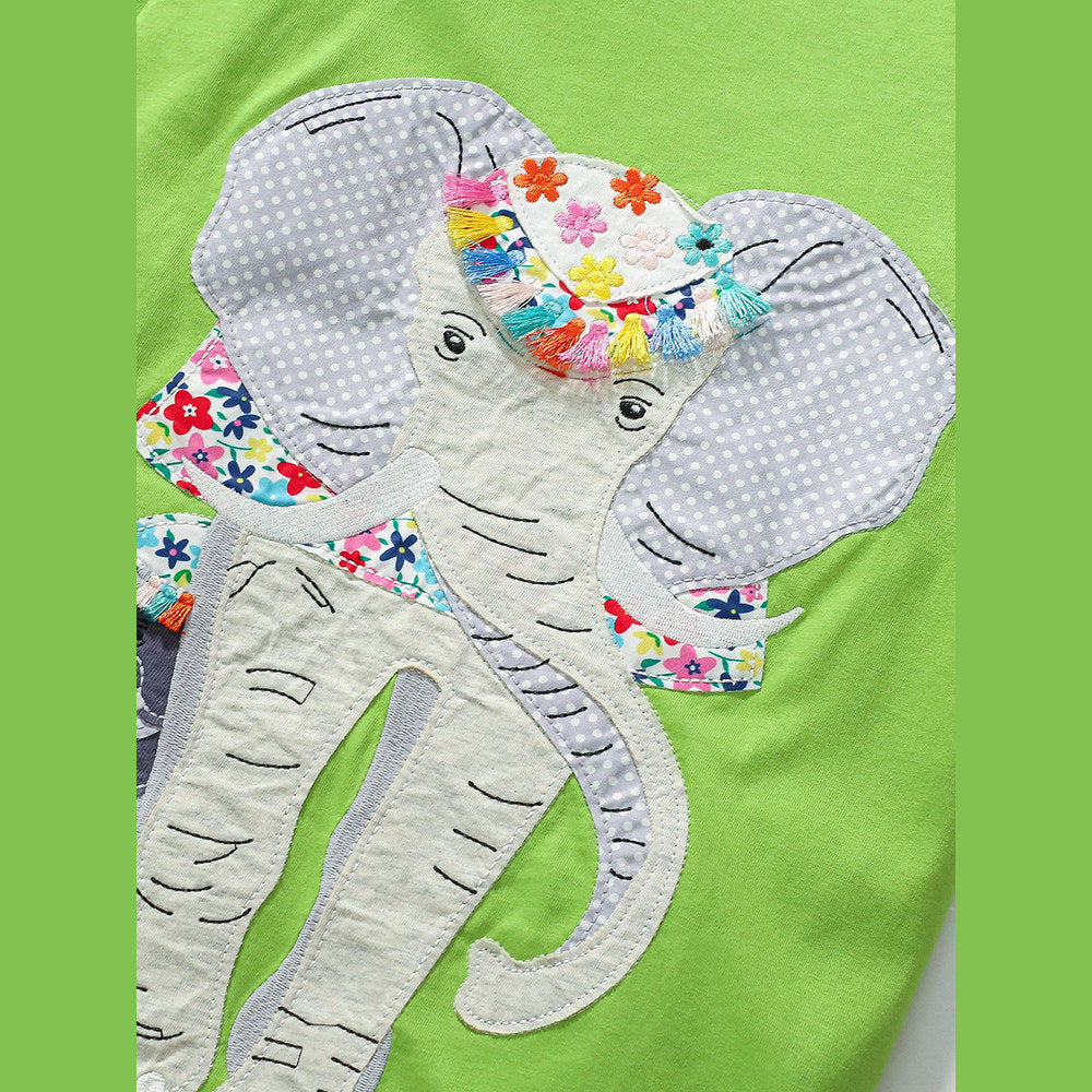 MyKids-USA® Pure Cotton Animals Pattern Short-sleeved Green Dress for Stylish Girls