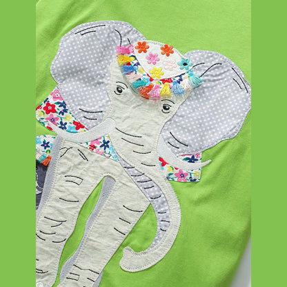 MyKids-USA® Pure Cotton Animals Pattern Short-sleeved Green Dress for Stylish Girls