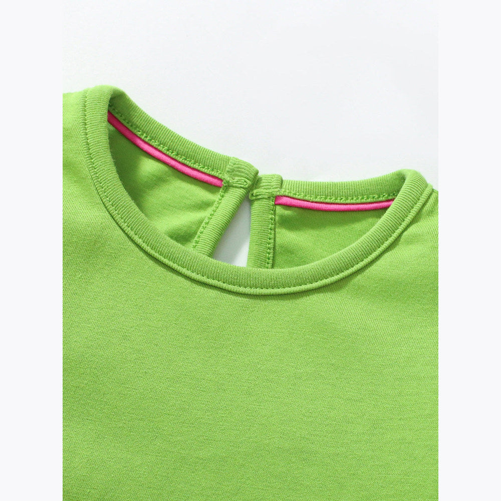 MyKids-USA® Pure Cotton Animals Pattern Short-sleeved Green Dress for Stylish Girls