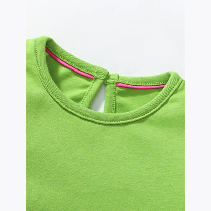MyKids-USA® Pure Cotton Animals Pattern Short-sleeved Green Dress for Stylish Girls
