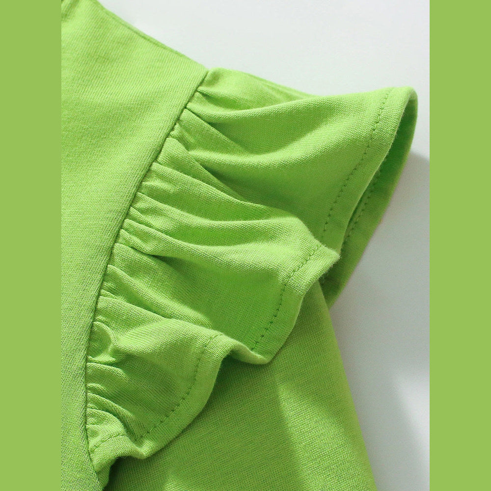 MyKids-USA® Pure Cotton Animals Pattern Short-sleeved Green Dress for Stylish Girls
