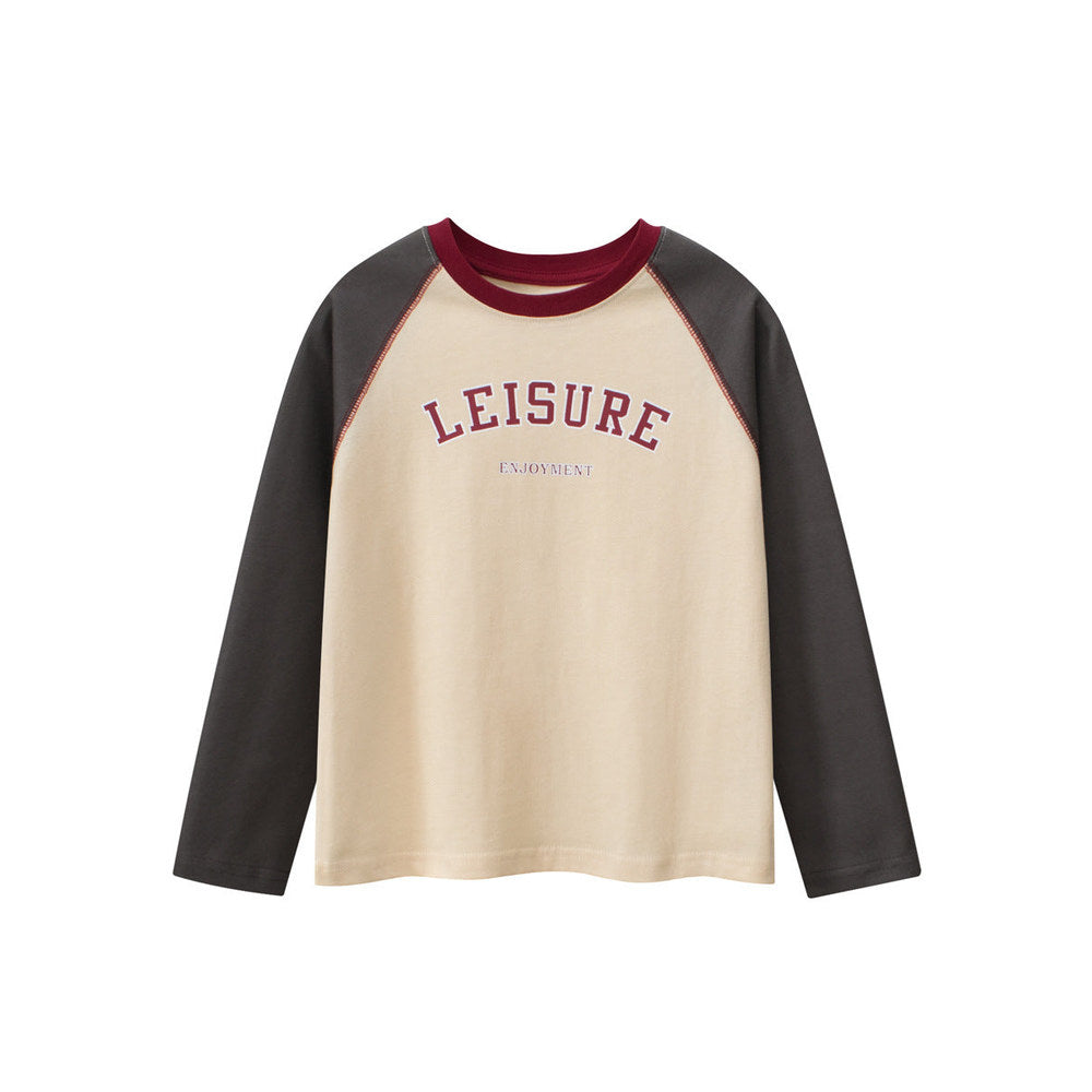 MyKids-USA® Kids Letters Pattern Crew Neck Long Sleeves Color Patchwork Top