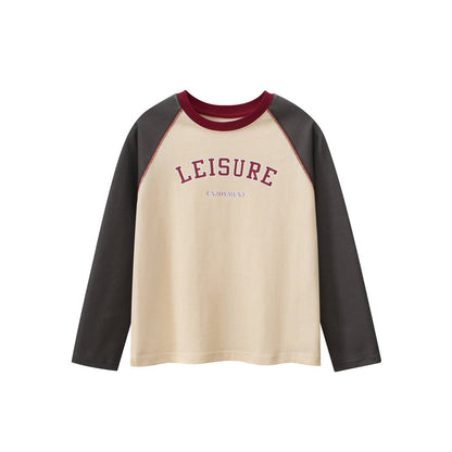 MyKids-USA® Kids Letters Pattern Crew Neck Long Sleeves Color Patchwork Top