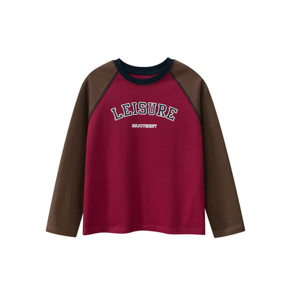 MyKids-USA® Kids Letters Pattern Crew Neck Long Sleeves Color Patchwork Top