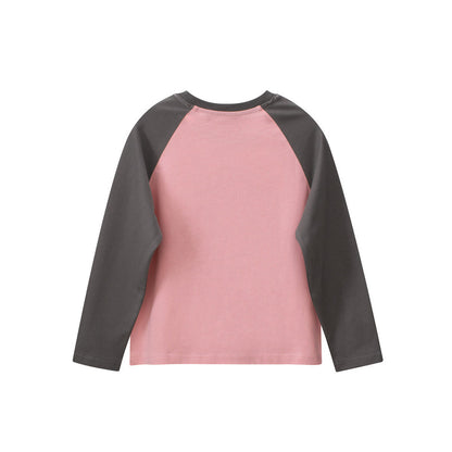 MyKids-USA® Kids Girls Letters Print Crew Neck Long Sleeves Color Patchwork Top