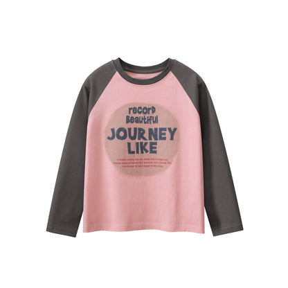 MyKids-USA® Kids Girls Letters Print Crew Neck Long Sleeves Color Patchwork Top