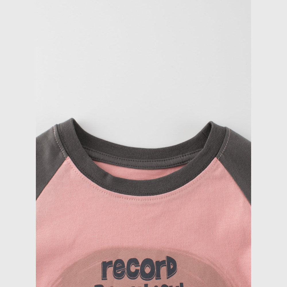 MyKids-USA® Kids Girls Letters Print Crew Neck Long Sleeves Color Patchwork Top