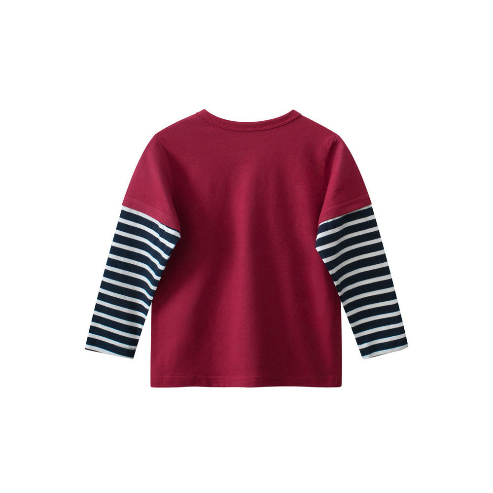 MyKids-USA® Kids Girls Cartoon Print Crew Neck Striped Long Sleeves Color Patchwork Top