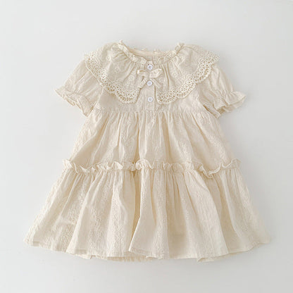 MyKids-USA® Baby Girls French-style Floral Embroidery Pattern Short-sleeved Plain bodysuit or Princess Dress