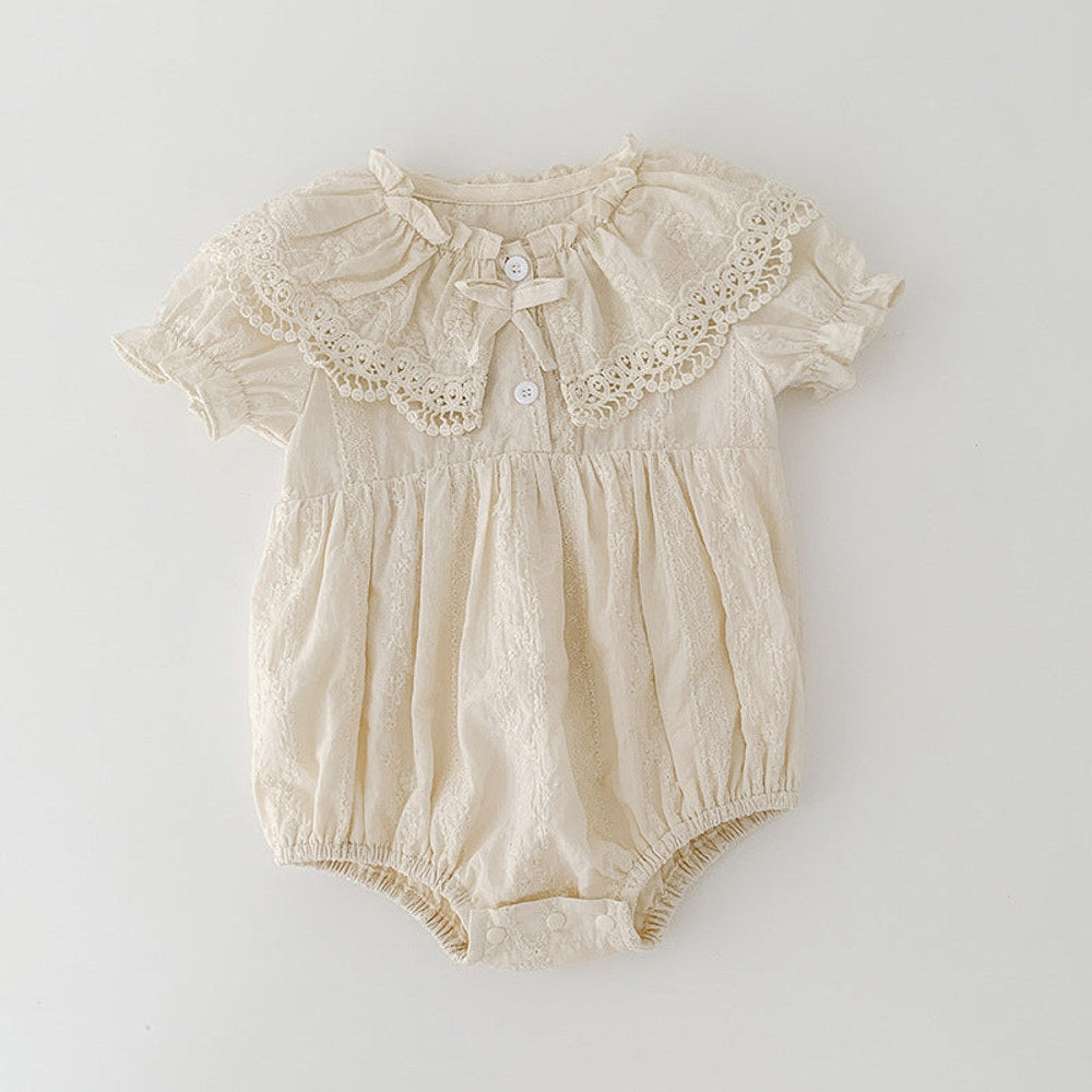 MyKids-USA® Baby Girls French-style Floral Embroidery Pattern Short-sleeved Plain bodysuit or Princess Dress