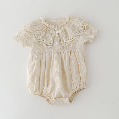 MyKids-USA® Baby Girls French-style Floral Embroidery Pattern Short-sleeved Plain bodysuit or Princess Dress