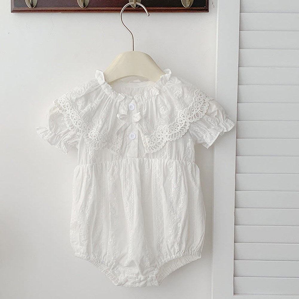 MyKids-USA® Baby Girls French-style Floral Embroidery Pattern Short-sleeved Plain bodysuit or Princess Dress