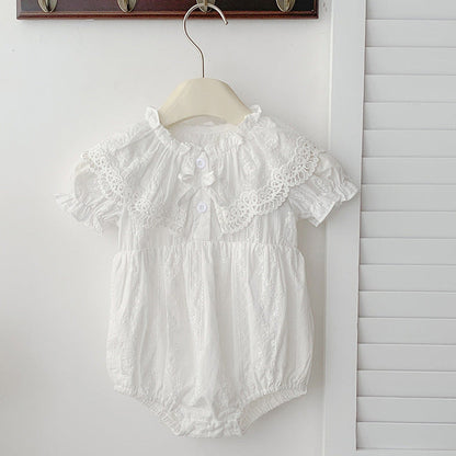 MyKids-USA® Baby Girls French-style Floral Embroidery Pattern Short-sleeved Plain bodysuit or Princess Dress