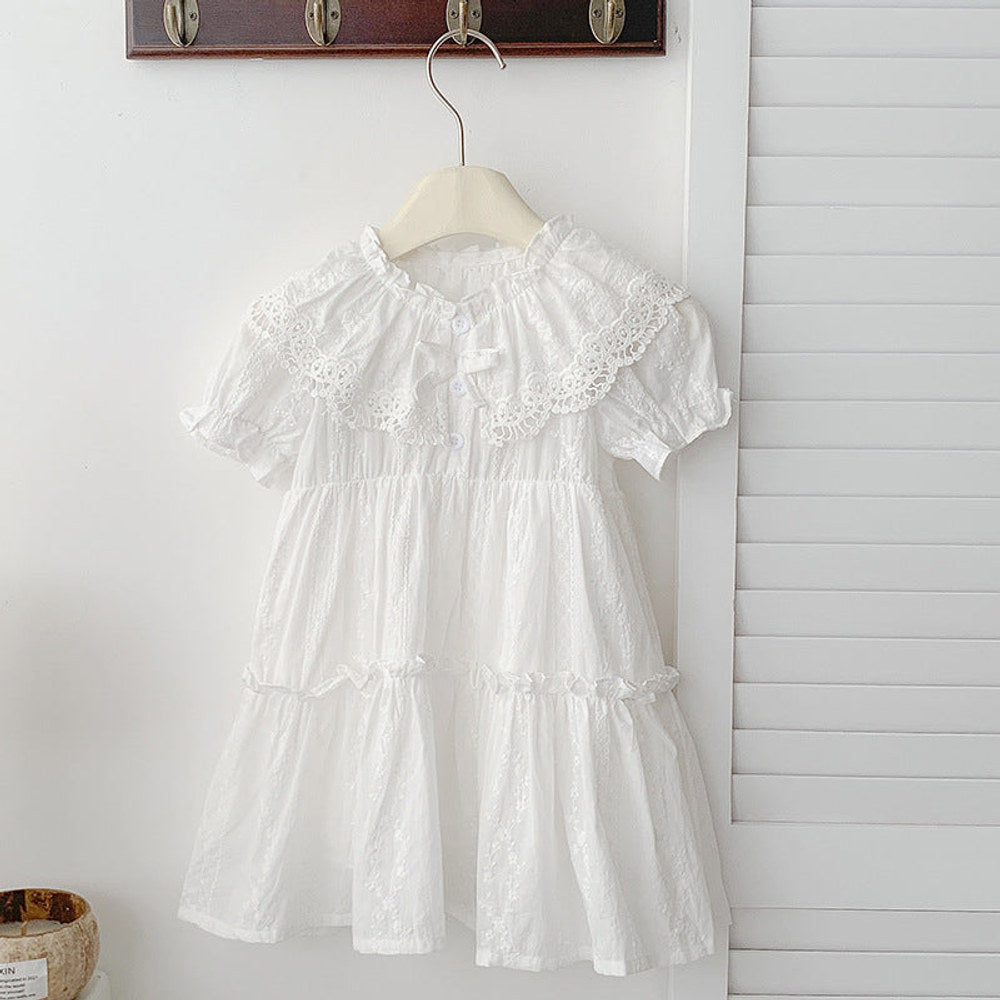 MyKids-USA® Baby Girls French-style Floral Embroidery Pattern Short-sleeved Plain bodysuit or Princess Dress
