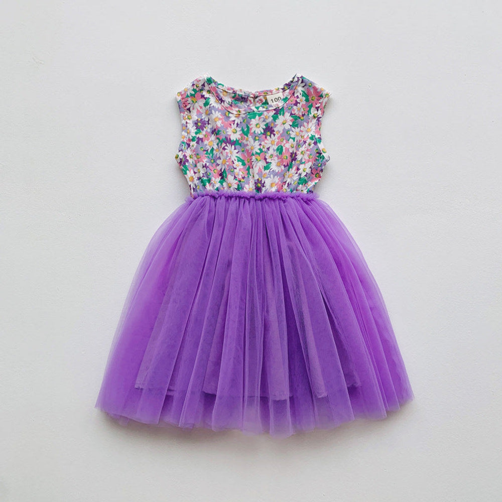 MyKids-USA® Baby Kids Girls Sleeveless Simple Pattern and Mesh Patchwork Dress