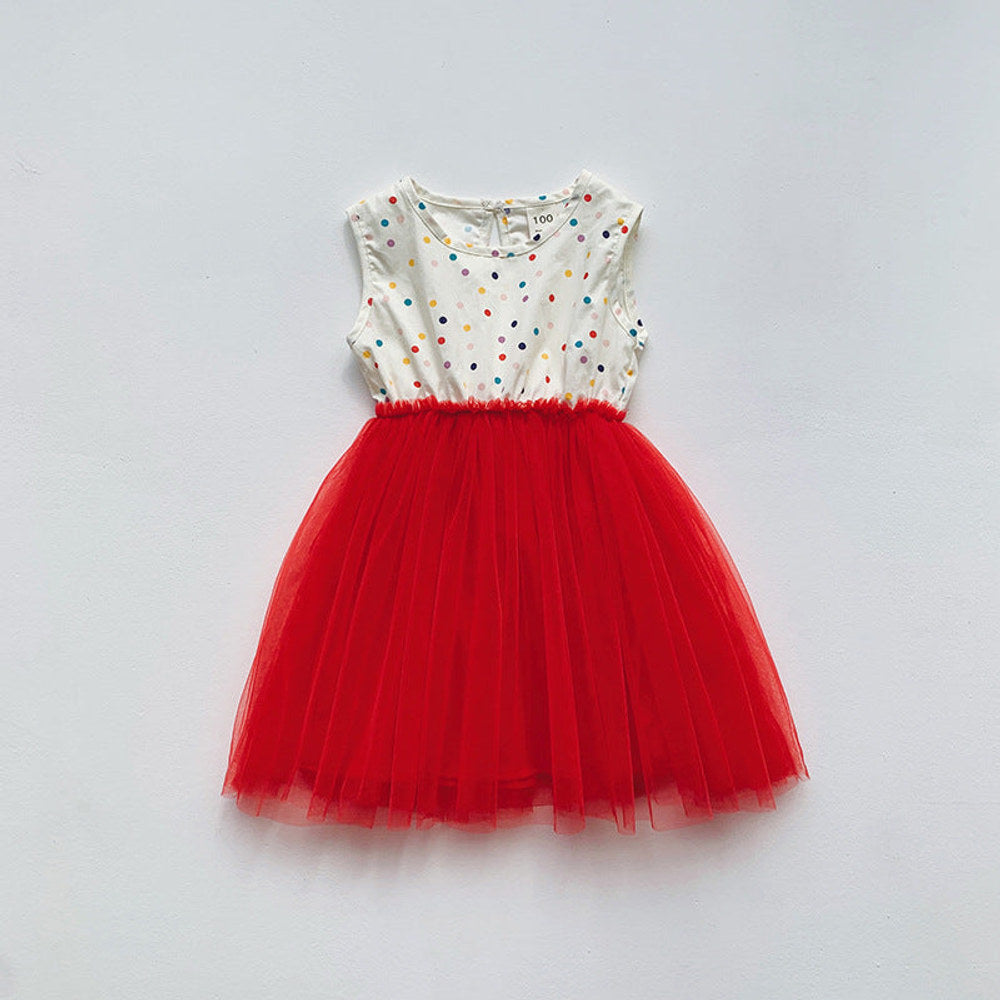 MyKids-USA® Baby Kids Girls Sleeveless Simple Pattern and Mesh Patchwork Dress