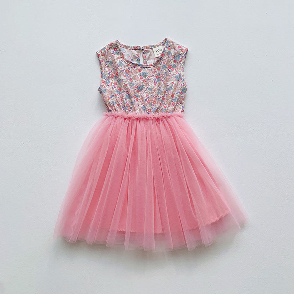 MyKids-USA® Baby Kids Girls Sleeveless Simple Pattern and Mesh Patchwork Dress