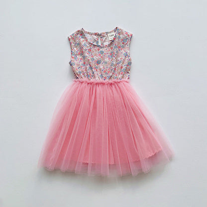 MyKids-USA® Baby Kids Girls Sleeveless Simple Pattern and Mesh Patchwork Dress