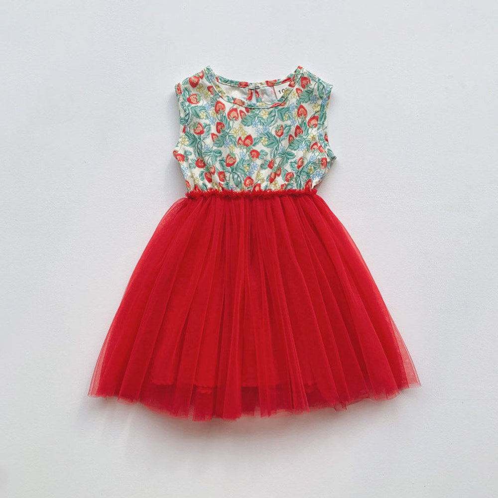 MyKids-USA® Baby Kids Girls Sleeveless Simple Pattern and Mesh Patchwork Dress