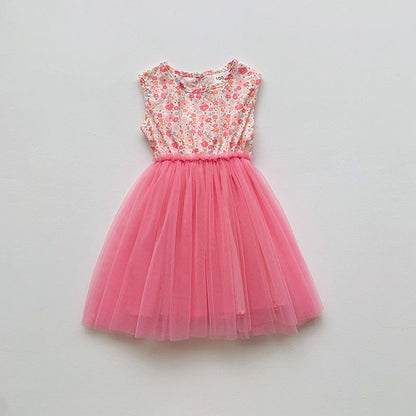 MyKids-USA® Baby Kids Girls Sleeveless Simple Pattern and Mesh Patchwork Dress