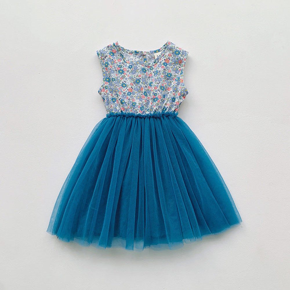 MyKids-USA® Baby Kids Girls Sleeveless Simple Pattern and Mesh Patchwork Dress