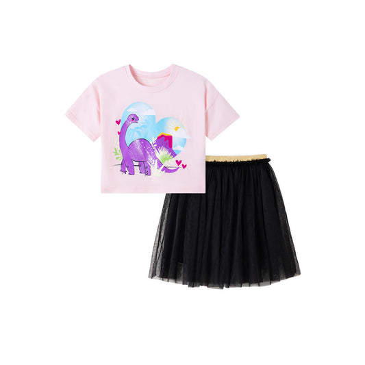 MyKids-USA® Baby Girls Dinosaur Cartoon Pattern T-shirt and Mesh Skirt Clothing Set