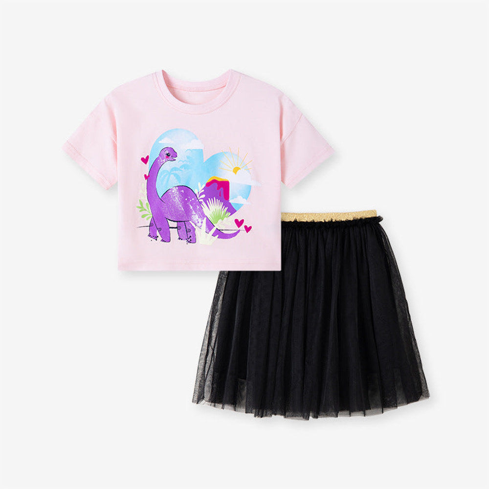 MyKids-USA® Baby Girls Dinosaur Cartoon Pattern T-shirt and Mesh Skirt Clothing Set