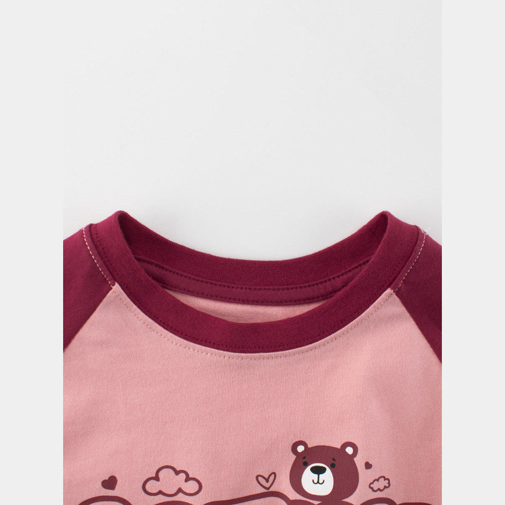MyKids-USA® Kids Girls Letters Print Crew Neck Long Sleeves Color Patchwork Top