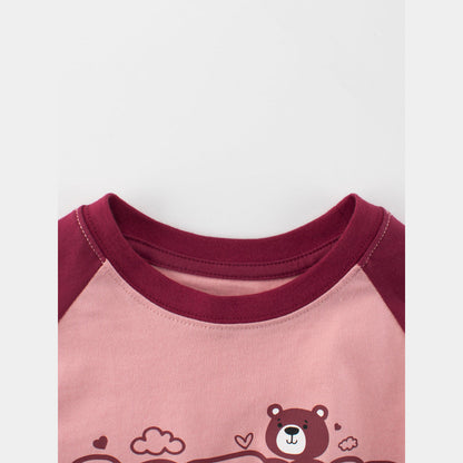 MyKids-USA® Kids Girls Letters Print Crew Neck Long Sleeves Color Patchwork Top