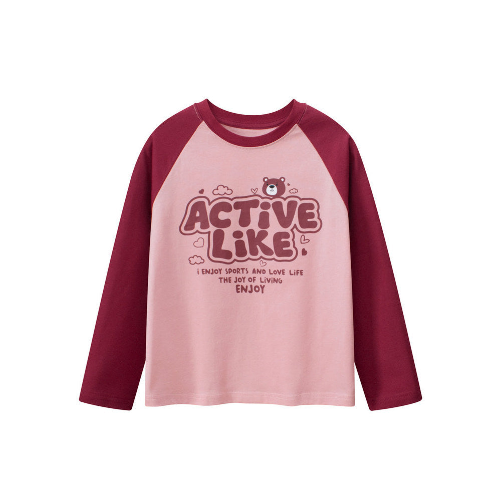 MyKids-USA® Kids Girls Letters Print Crew Neck Long Sleeves Color Patchwork Top