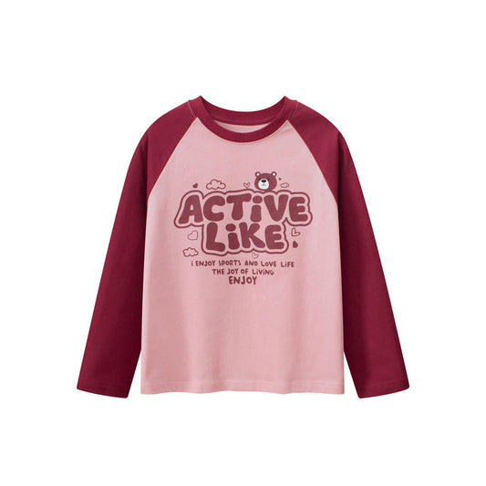 MyKids-USA® Spring Arrival Kids Girls Letters Print Crew Neck Long Sleeves Color Patchwork Top