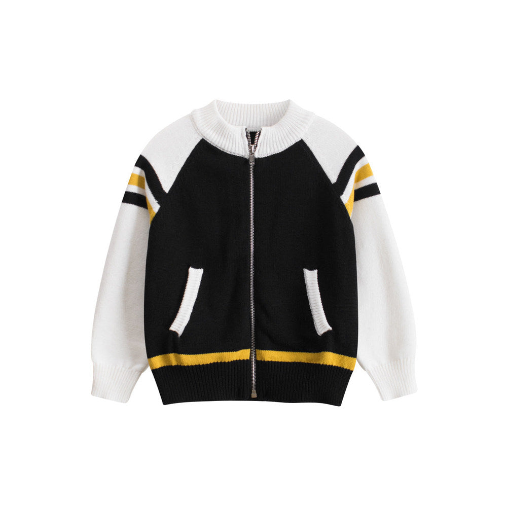 MyKids-USA® European and American Style Kids’ Outerwear: Color Patchwork Long Sleeves Zip-up Coat for Children