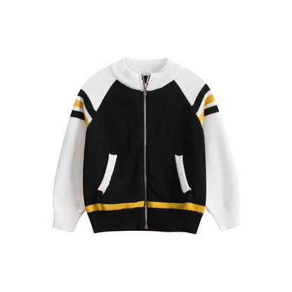 MyKids-USA® European and American Style Kids’ Outerwear: Color Patchwork Long Sleeves Zip-up Coat for Children
