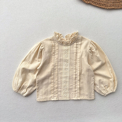 MyKids-USA® Baby Kids Girls Ruffle Neck Long Sleeves Flowers Pattern Top