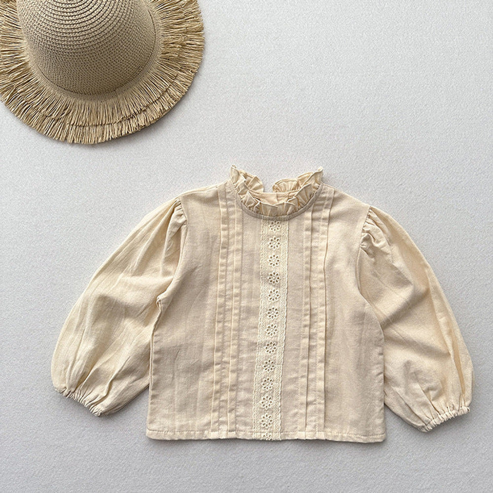 MyKids-USA® Baby Kids Girls Ruffle Neck Long Sleeves Flowers Pattern Top