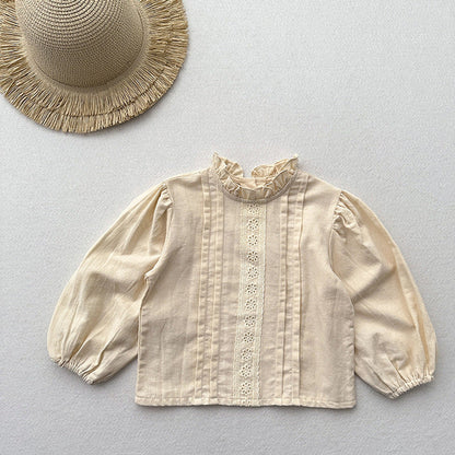 MyKids-USA® Baby Kids Girls Ruffle Neck Long Sleeves Flowers Pattern Top