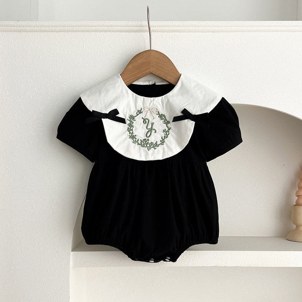 MyKids-USA® Baby Girls French-style Wreath Embroidery Pattern Short-sleeved bodysuit or Dress – Princess Sister Matching