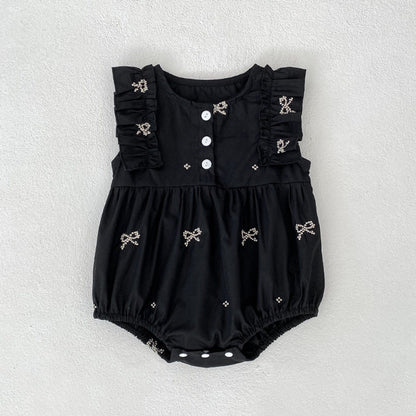 MyKids-USA® Baby Girls French-style Butterfly-Bows Embroidery Pattern Sleeveless bodysuit or Dress – Princess Sister Matching