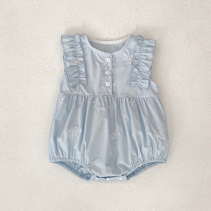 MyKids-USA® Baby Girls French-style Butterfly-Bows Embroidery Pattern Sleeveless bodysuit or Dress – Princess Sister Matching