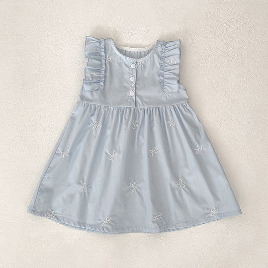MyKids-USA® Baby Girls French-style Butterfly-Bows Embroidery Pattern Sleeveless bodysuit or Dress – Princess Sister Matching