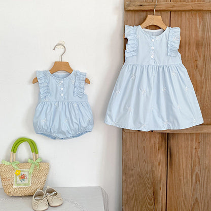 MyKids-USA® Baby Girls French-style Butterfly-Bows Embroidery Pattern Sleeveless bodysuit or Dress – Princess Sister Matching